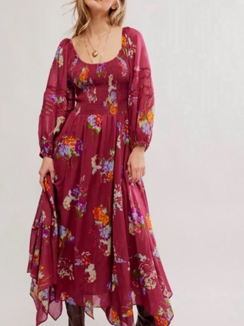 FLAWED free people burgundy floral morning glory maxi dress
